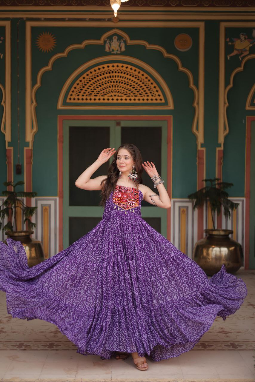 Bandhani Print Gown with Kutchi Patchwork