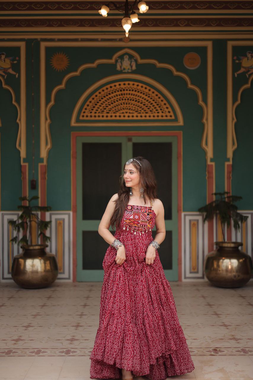 Bandhani Print Gown with Kutchi Patchwork