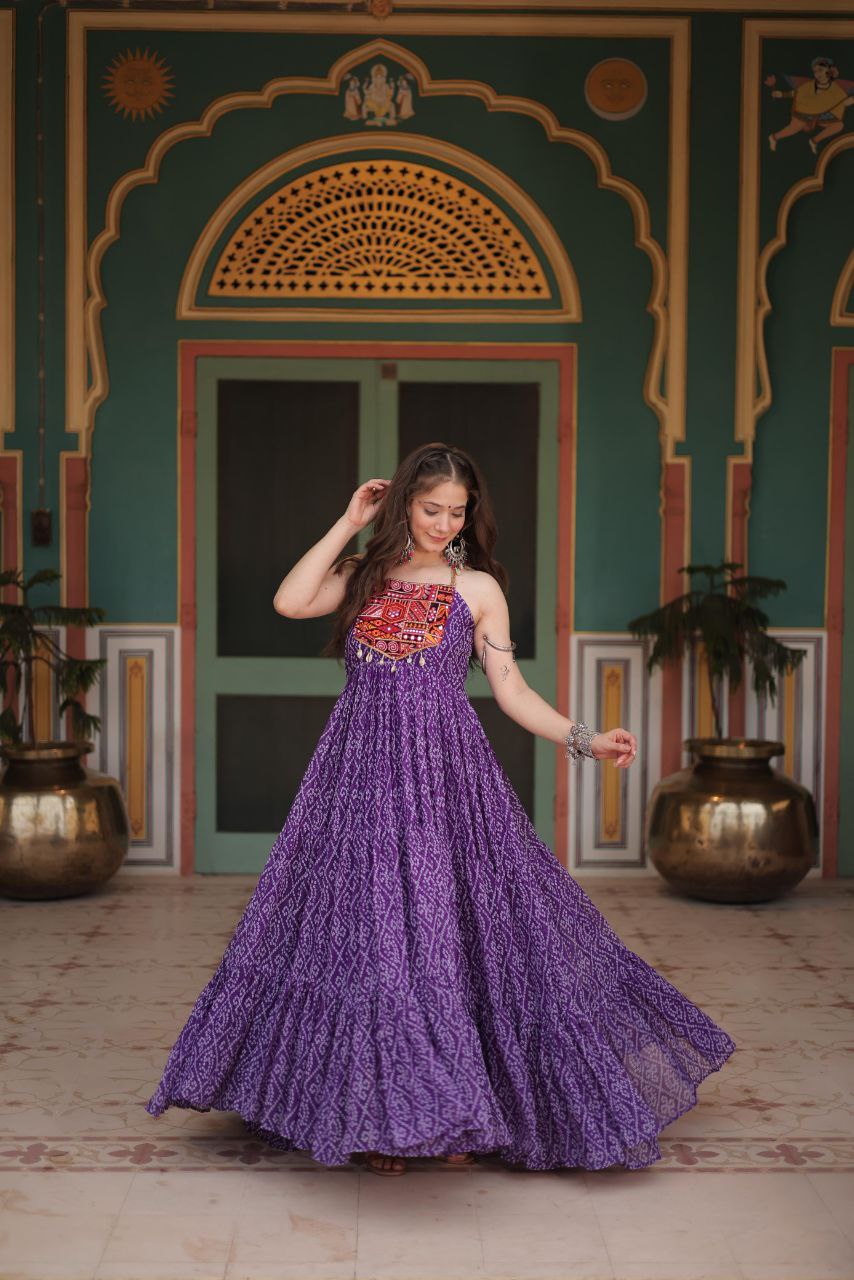 Bandhani Print Gown with Kutchi Patchwork