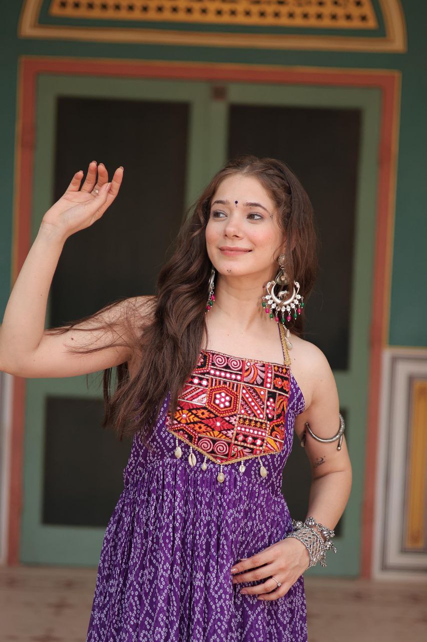 Bandhani Print Gown with Kutchi Patchwork