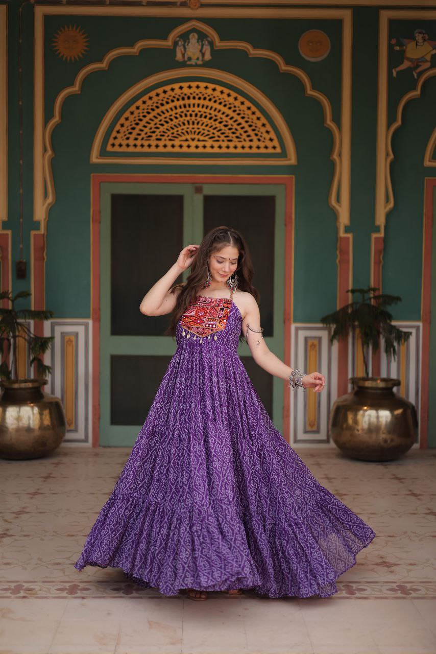 Bandhani Print Gown with Kutchi Patchwork