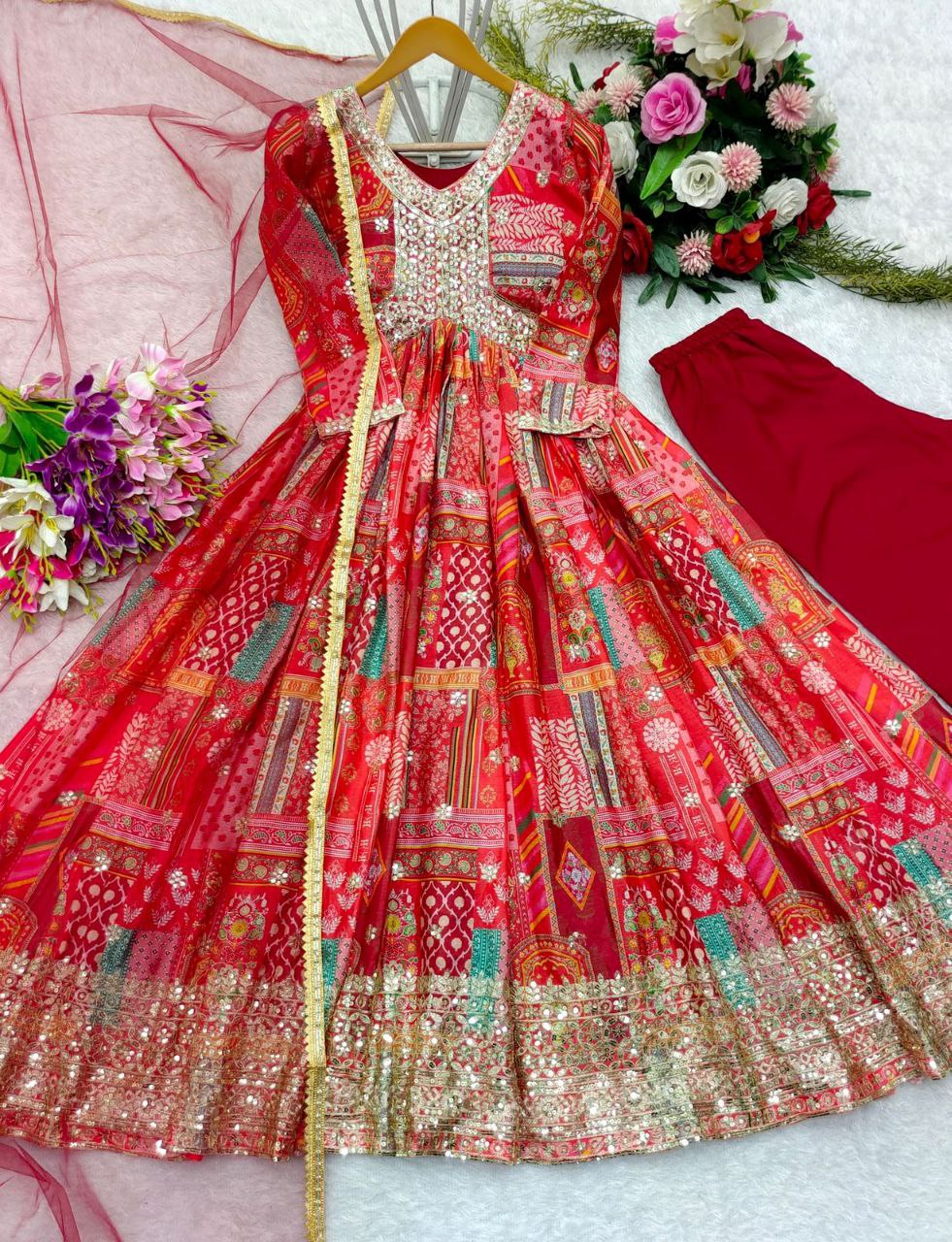 New Aliya-Cut Gown-Pant-Dupatta Set – Ready to Wear, Fully Stitched Elegance