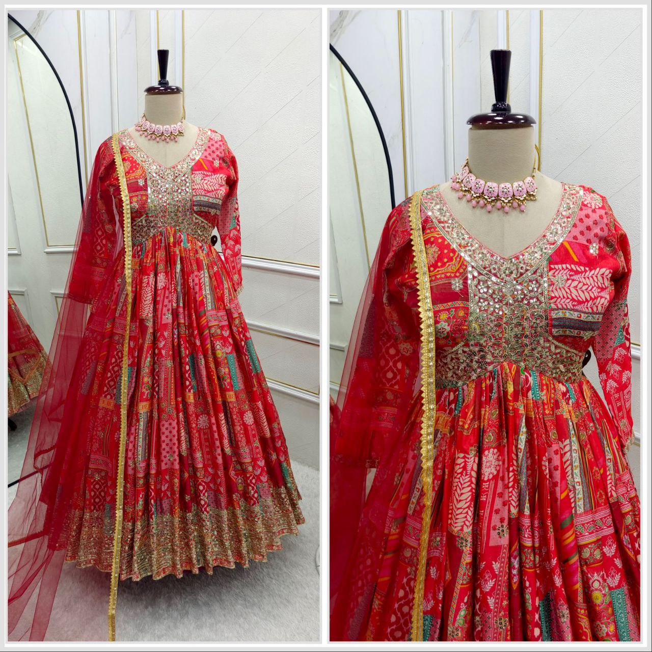 New Aliya-Cut Gown-Pant-Dupatta Set – Ready to Wear, Fully Stitched Elegance
