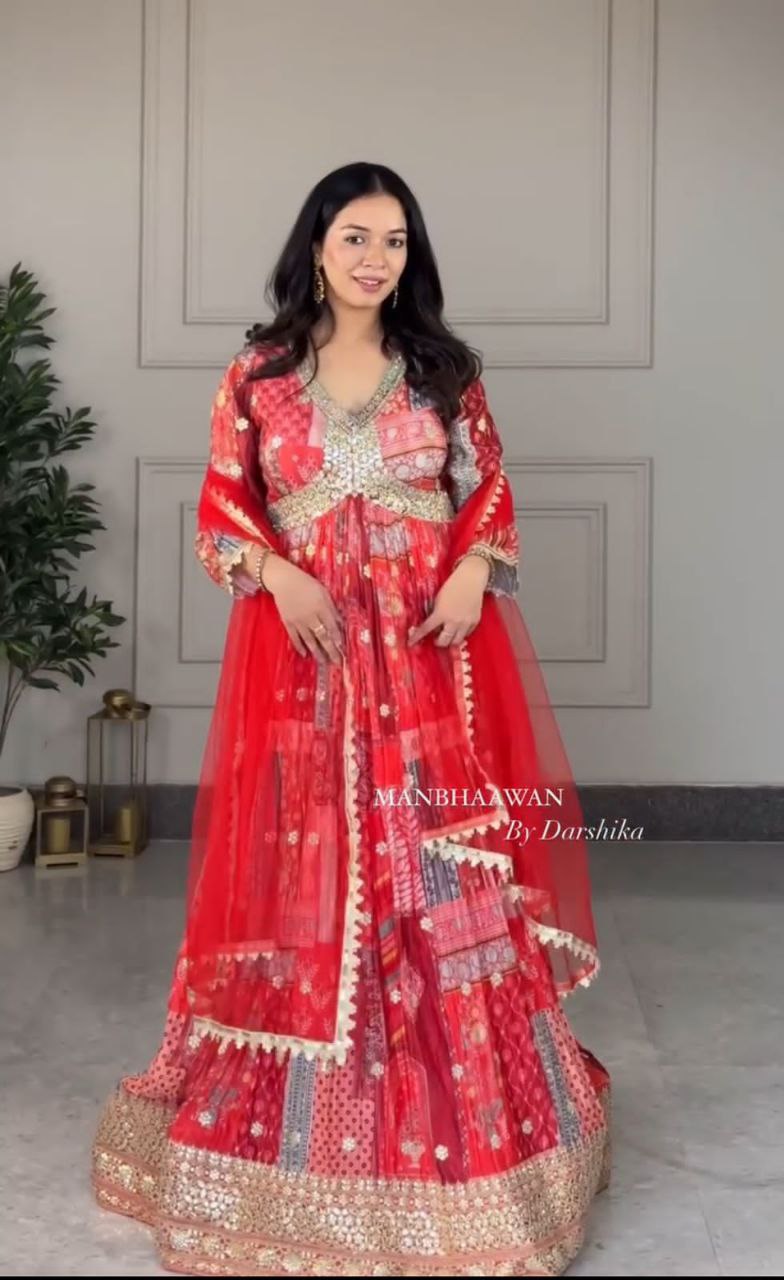 New Aliya-Cut Gown-Pant-Dupatta Set – Ready to Wear, Fully Stitched Elegance