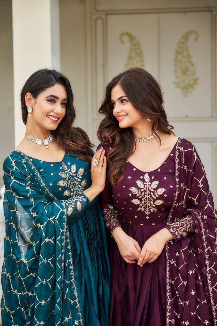 Radiant Festival Gown & Dupatta Set β Perfect for Grand Celebrations!