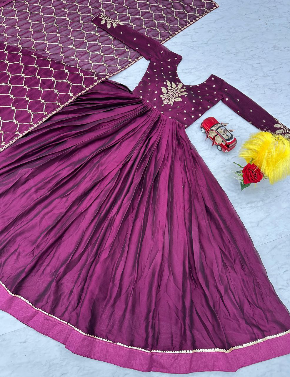 Radiant Festival Gown & Dupatta Set β Perfect for Grand Celebrations!