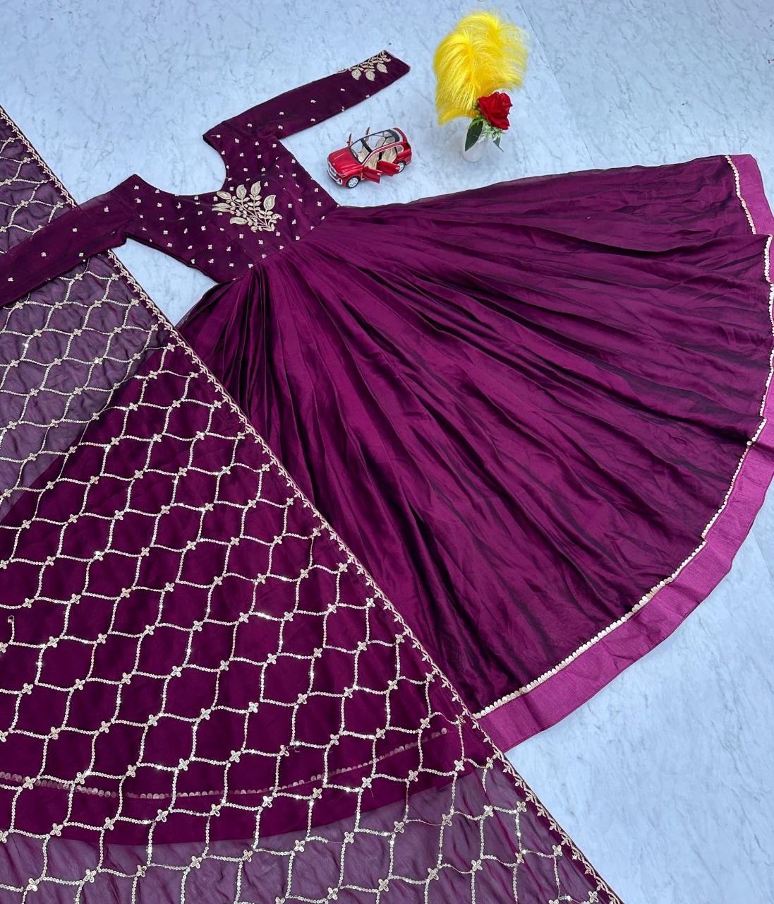 Radiant Festival Gown & Dupatta Set β Perfect for Grand Celebrations!