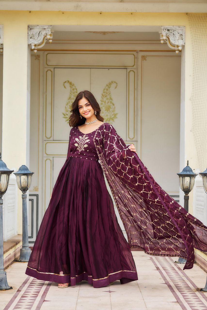 Radiant Festival Gown & Dupatta Set β Perfect for Grand Celebrations!