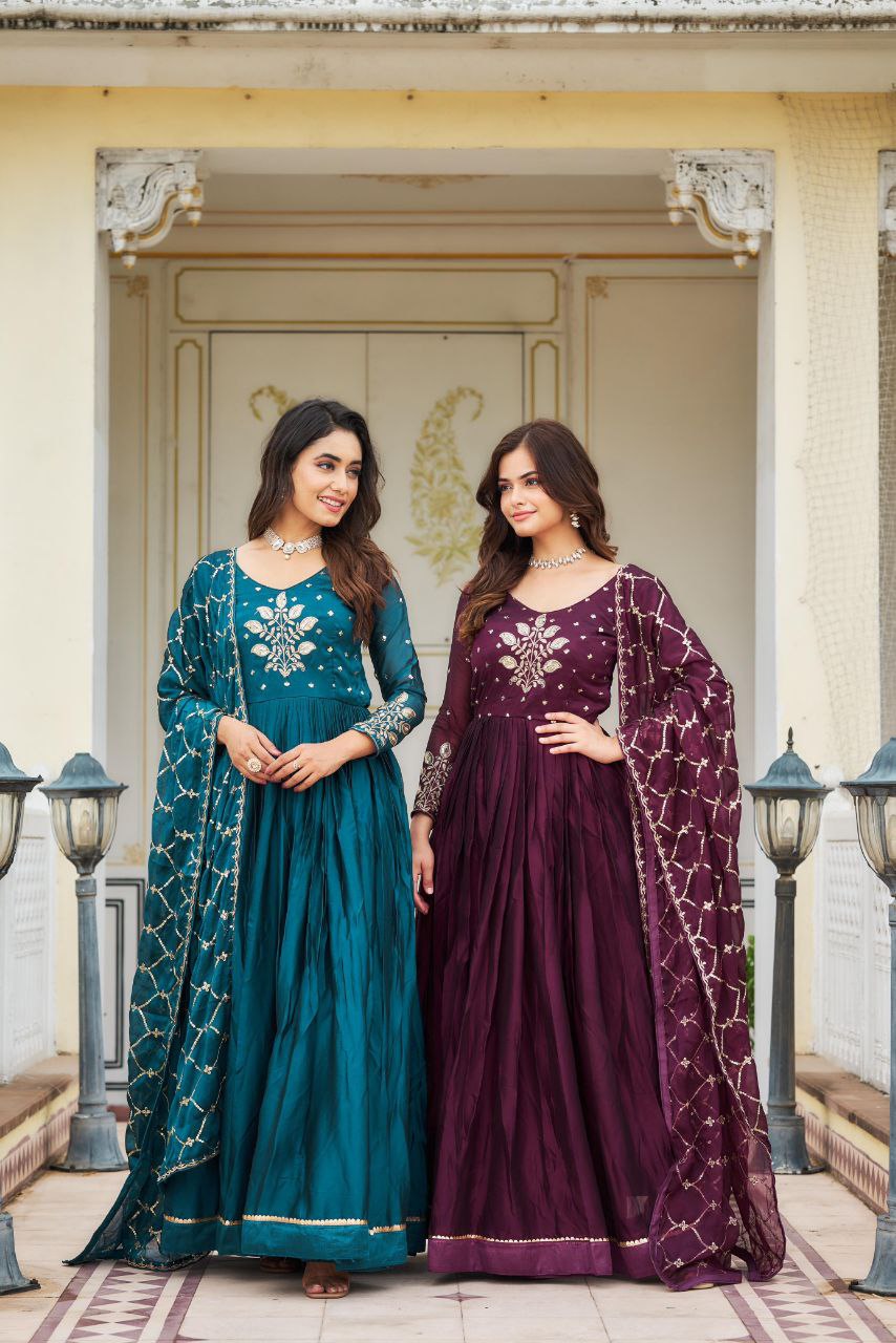 Radiant Festival Gown & Dupatta Set β Perfect for Grand Celebrations!