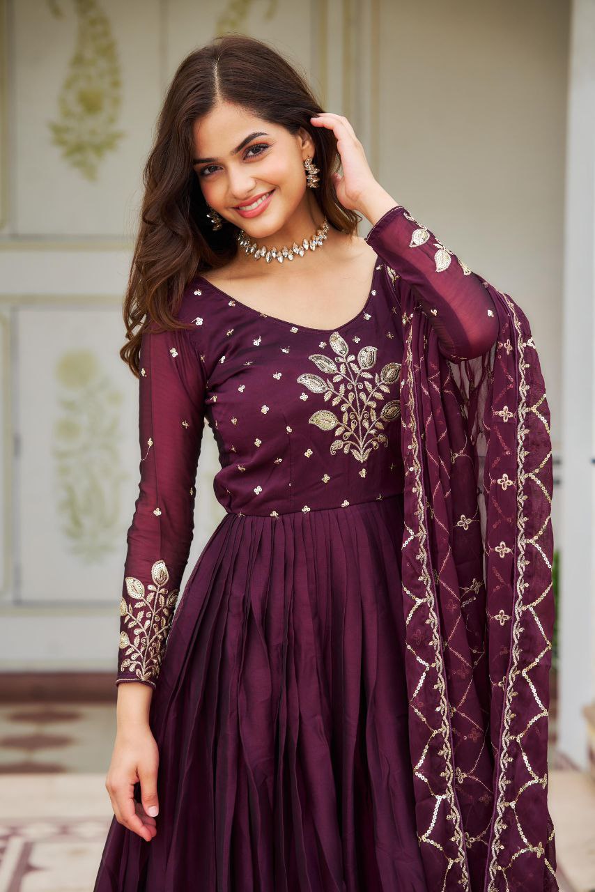 Radiant Festival Gown & Dupatta Set β Perfect for Grand Celebrations!