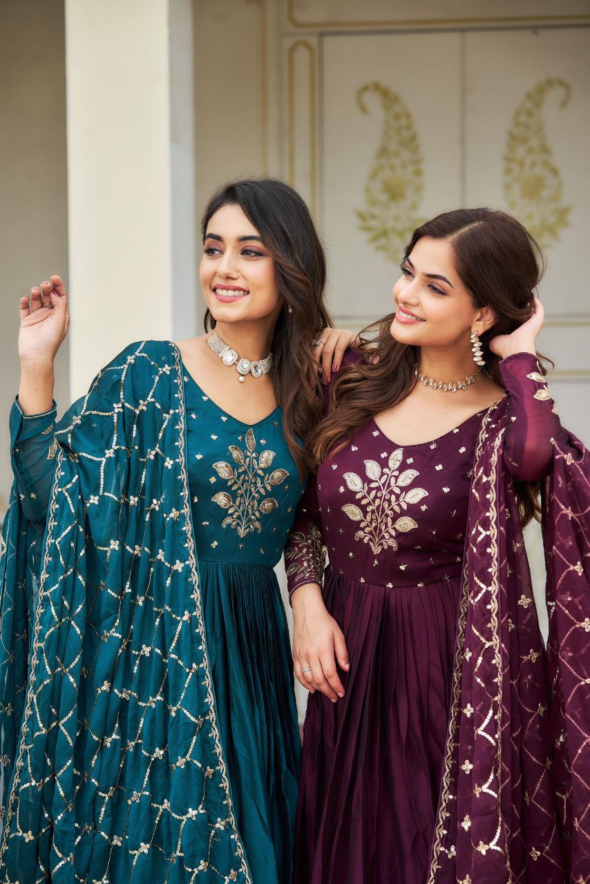 Radiant Festival Gown & Dupatta Set β Perfect for Grand Celebrations!