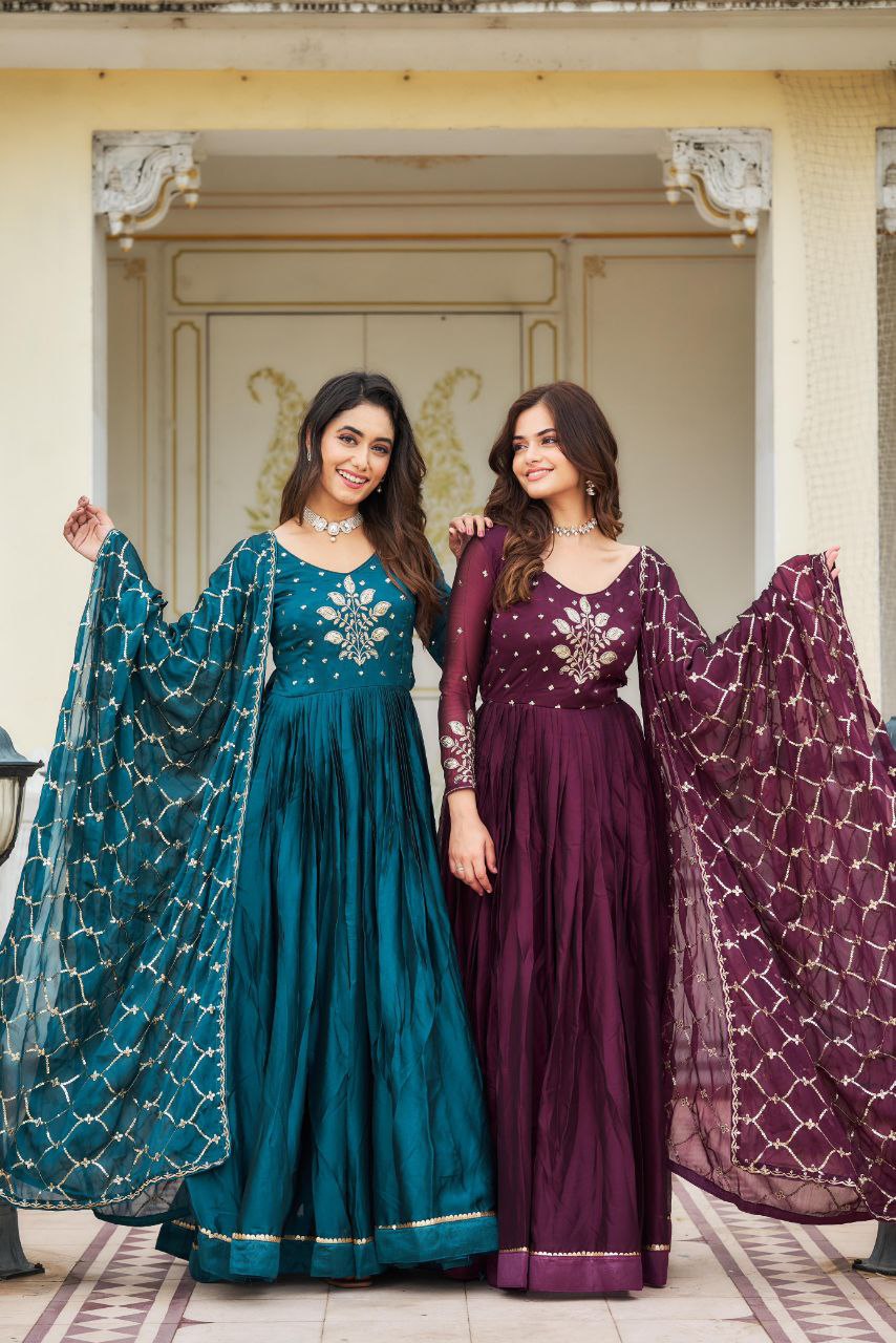 Radiant Festival Gown & Dupatta Set β Perfect for Grand Celebrations!