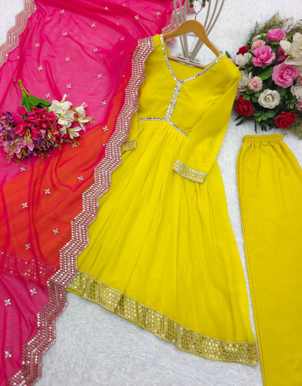 New Collection: Exquisite Fox Georgette Gown-Pant-Dupatta Set