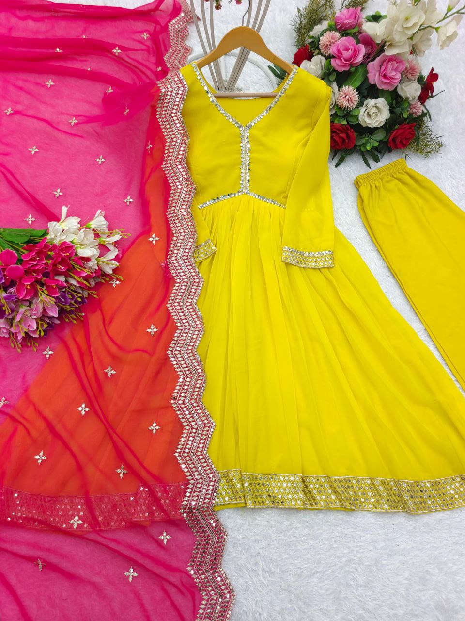New Collection: Exquisite Fox Georgette Gown-Pant-Dupatta Set