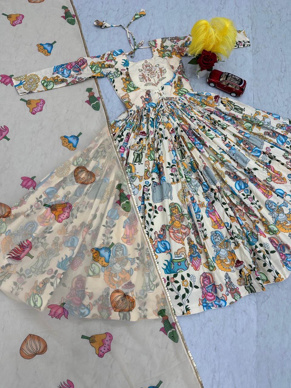 Exquisite Kalamkari Gown – A Fusion of Tradition and Elegance