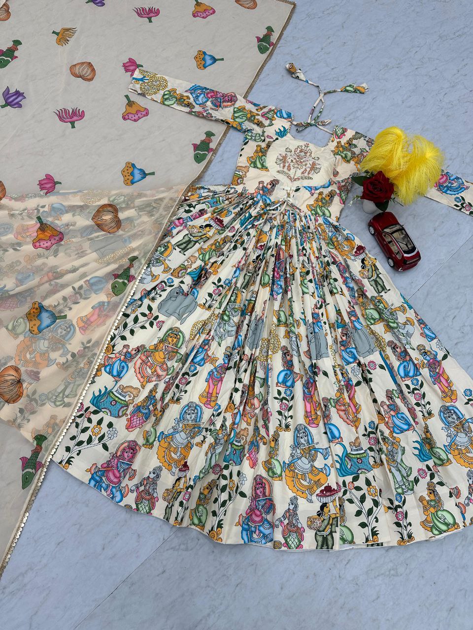 Exquisite Kalamkari Gown – A Fusion of Tradition and Elegance