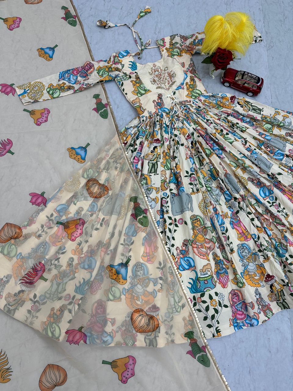 Exquisite Kalamkari Gown – A Fusion of Tradition and Elegance