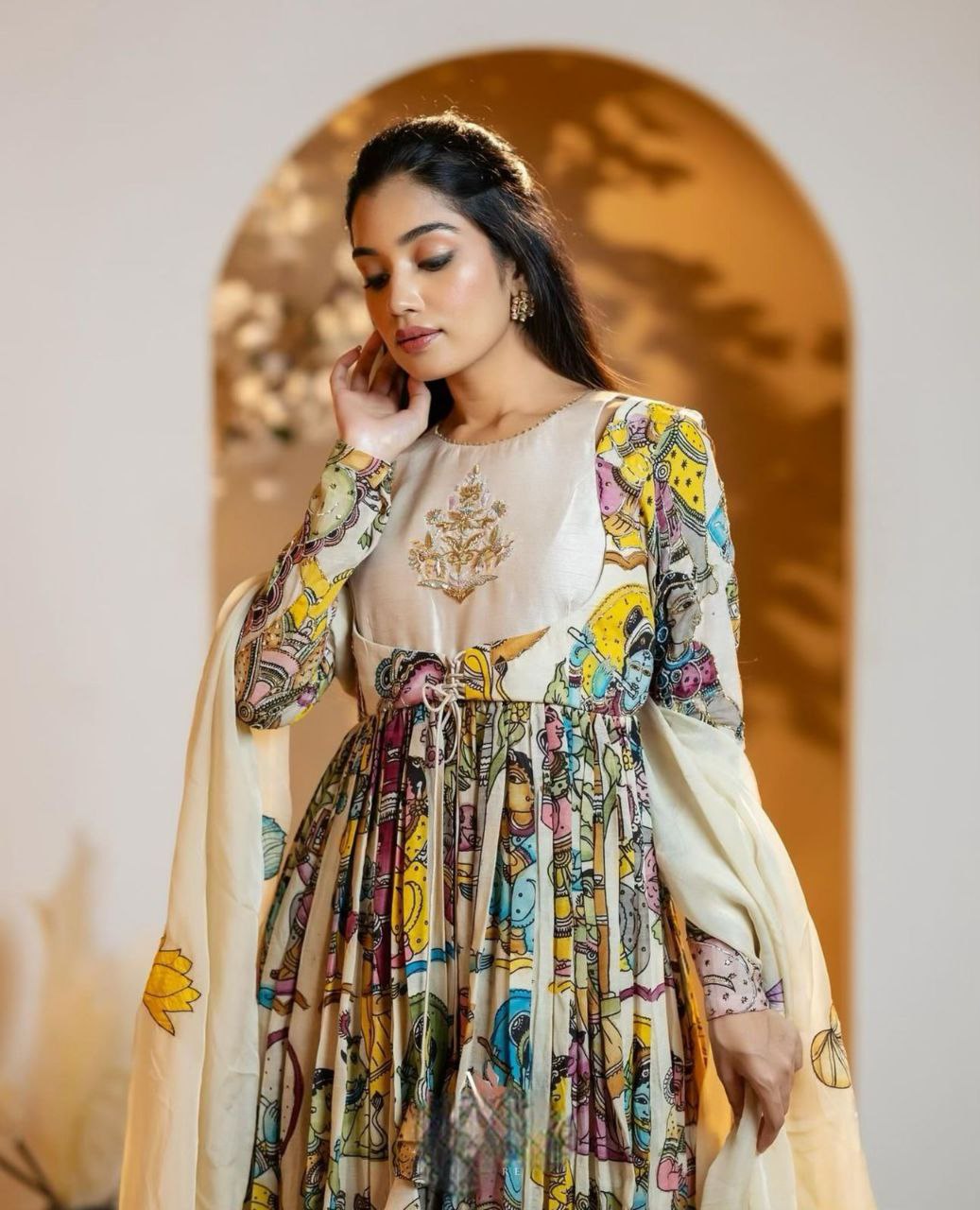 Exquisite Kalamkari Gown – A Fusion of Tradition and Elegance