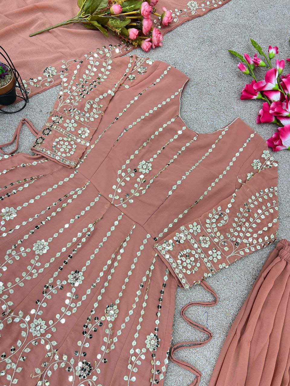New Designer Party Wear Naira Cut Top with Heavy Embroidery, Plazo & Dupatta Set