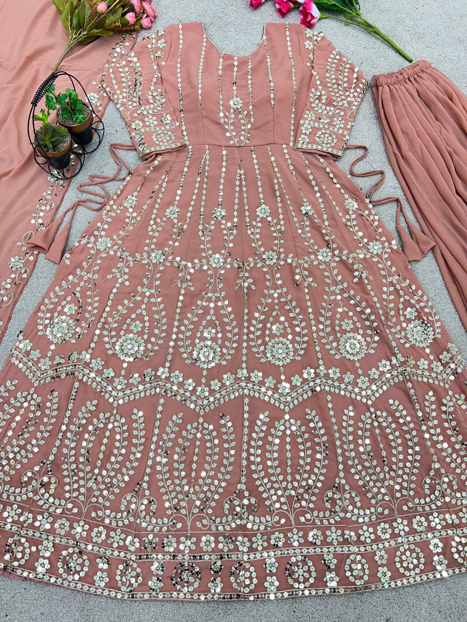 New Designer Party Wear Naira Cut Top with Heavy Embroidery, Plazo & Dupatta Set