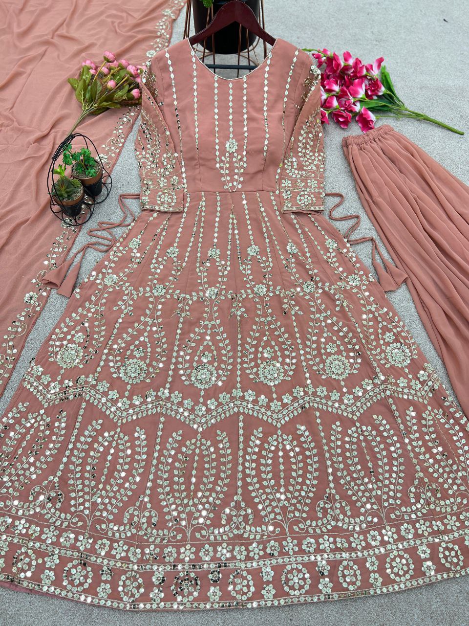 New Designer Party Wear Naira Cut Top with Heavy Embroidery, Plazo & Dupatta Set
