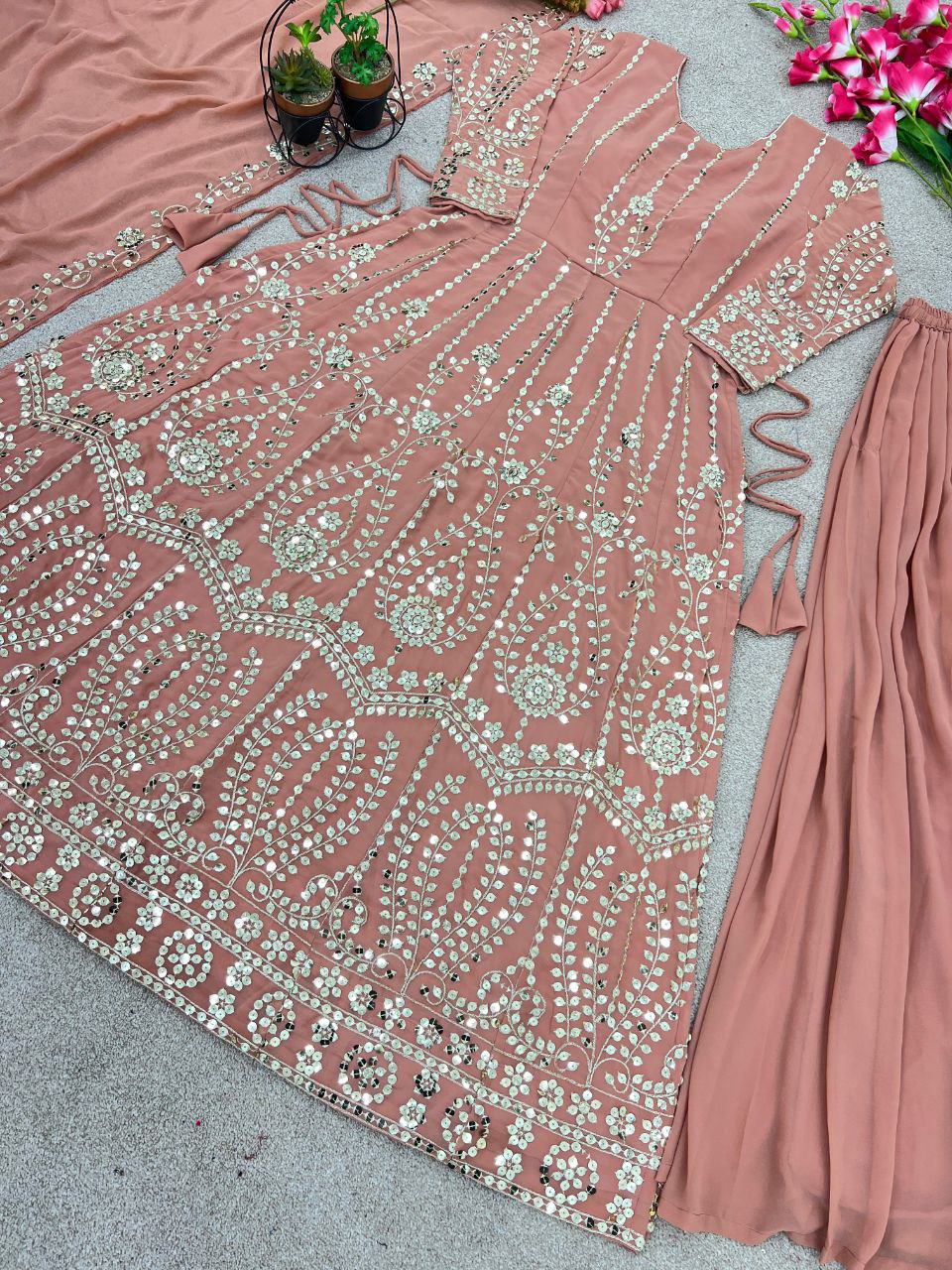 Elegant Faux Georgette Top & Sarara Plazzo Set with Dupatta โ Perfect for Every Occasion