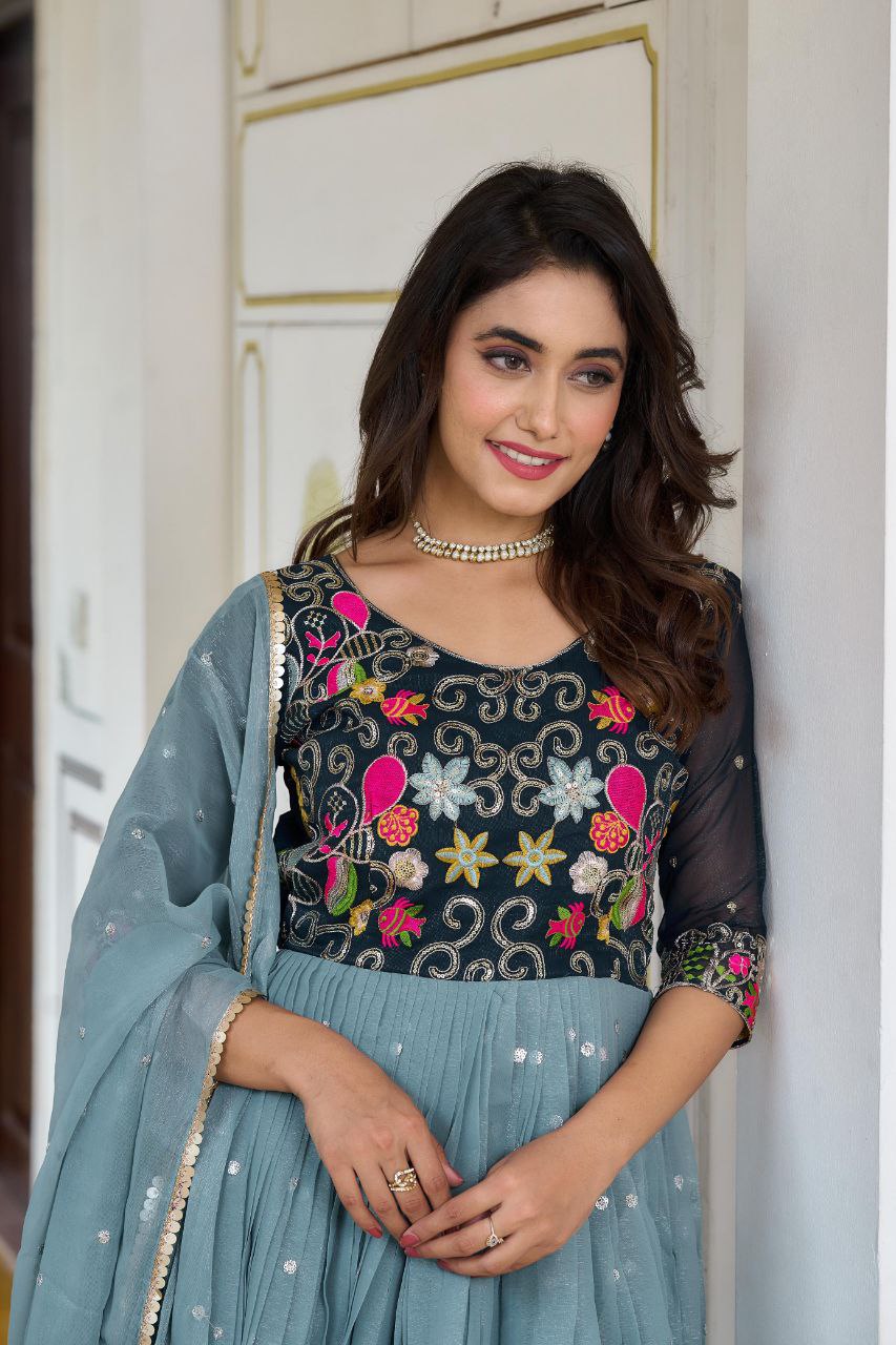 Stunning Festival Gown & Dupatta Set with Sequence Embroidery β Perfect for Every Celebration