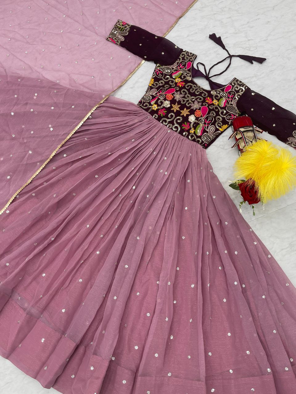 Stunning Festival Gown & Dupatta Set with Sequence Embroidery β Perfect for Every Celebration