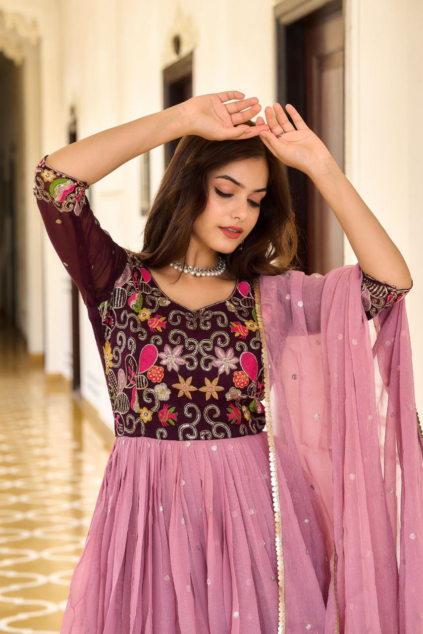 Stunning Festival Gown & Dupatta Set with Sequence Embroidery β Perfect for Every Celebration