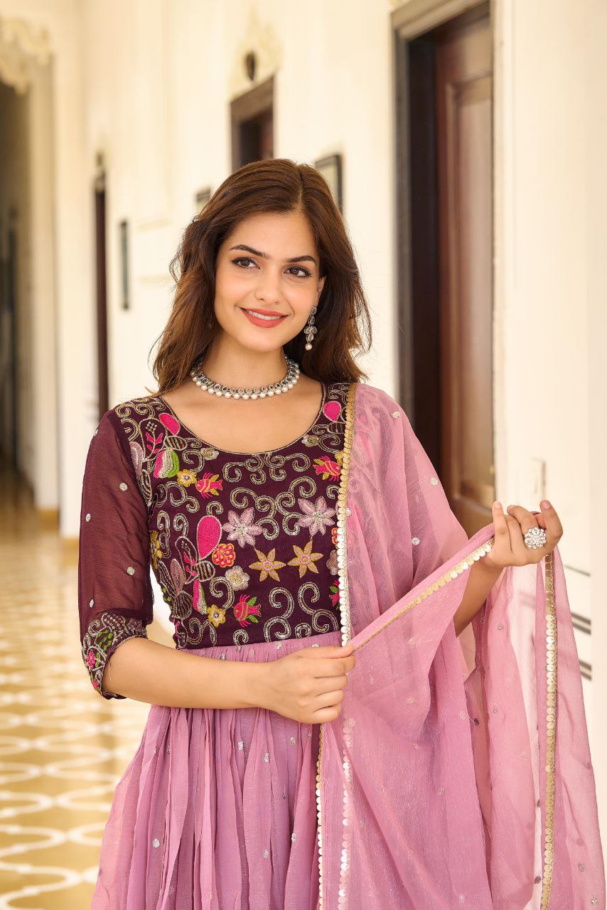 Stunning Festival Gown & Dupatta Set with Sequence Embroidery β Perfect for Every Celebration