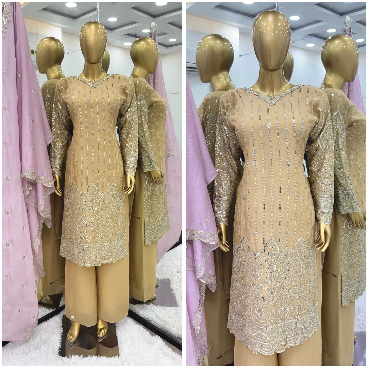 Exquisite Sharara Set – Premium Fox Georgette Top, Bottom & Dupatta with Elegant Embroidery for Special Occasions!