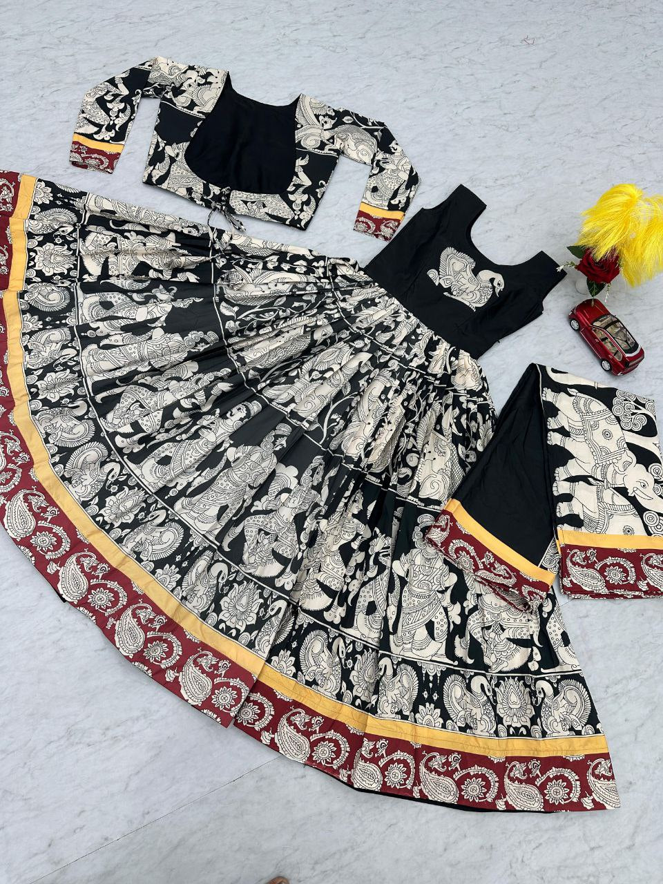 Unveiling the Elegant Kalamkari 3-in-1 Gown Set: Gown, Jacket & Dupatta