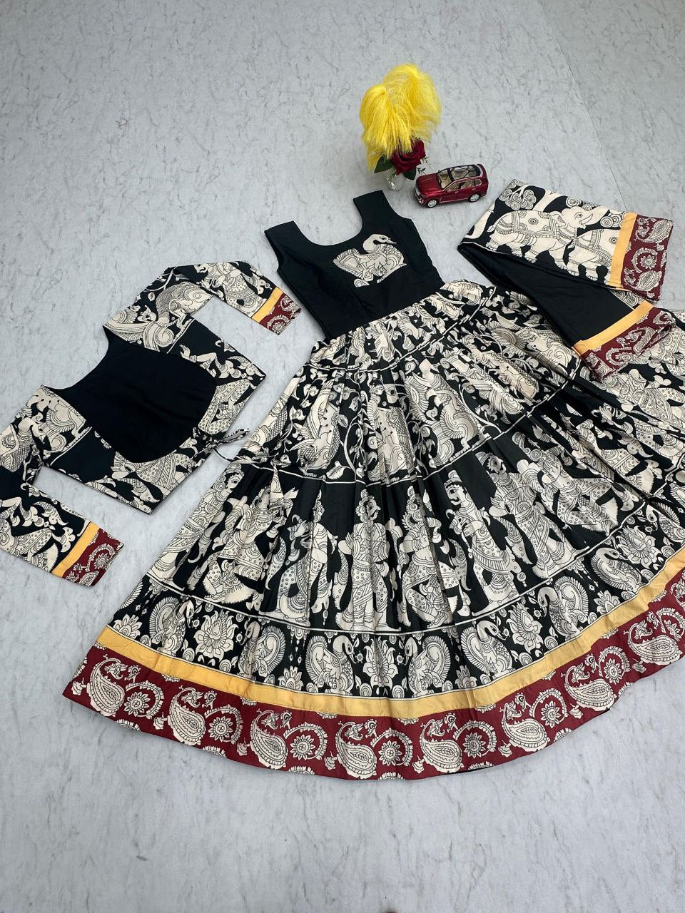Unveiling the Elegant Kalamkari 3-in-1 Gown Set: Gown, Jacket & Dupatta
