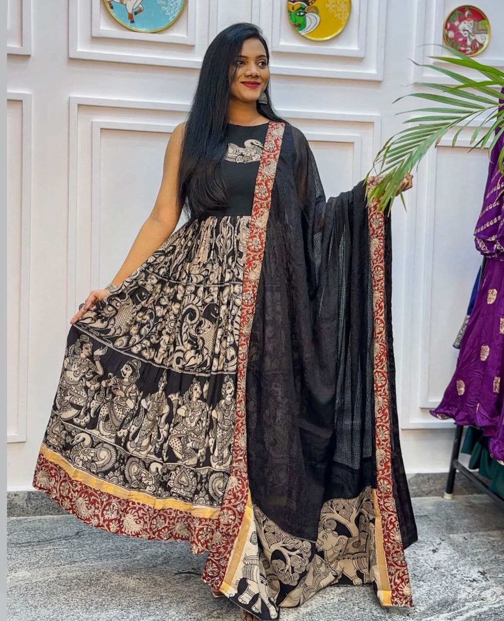 Unveiling the Elegant Kalamkari 3-in-1 Gown Set: Gown, Jacket & Dupatta