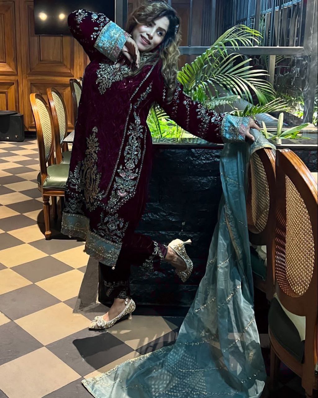 Dazzling Designer Velvet Sequence Embroidery Suit with Dupatta – Perfect for Winter Elegance