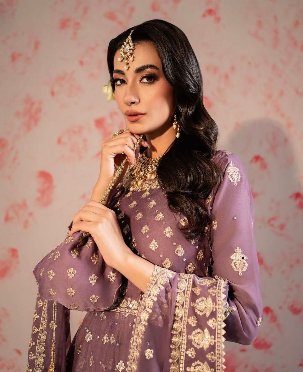 Exquisite Heavy Chinon Silk Gown, Pant & Dupatta Set with Embroidery & Accessories – Ready to Wear