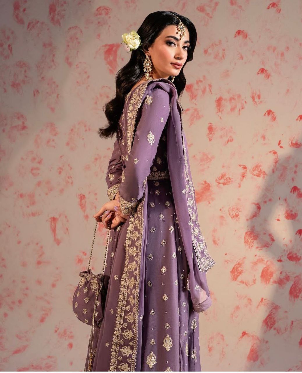 Exquisite Heavy Chinon Silk Gown, Pant & Dupatta Set with Embroidery & Accessories – Ready to Wear