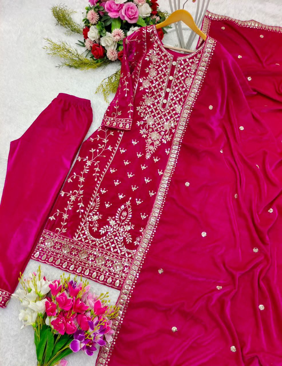 Introducing the New Velvet Top-Pant-Dupatta Set β Elegance Redefined! β¨π