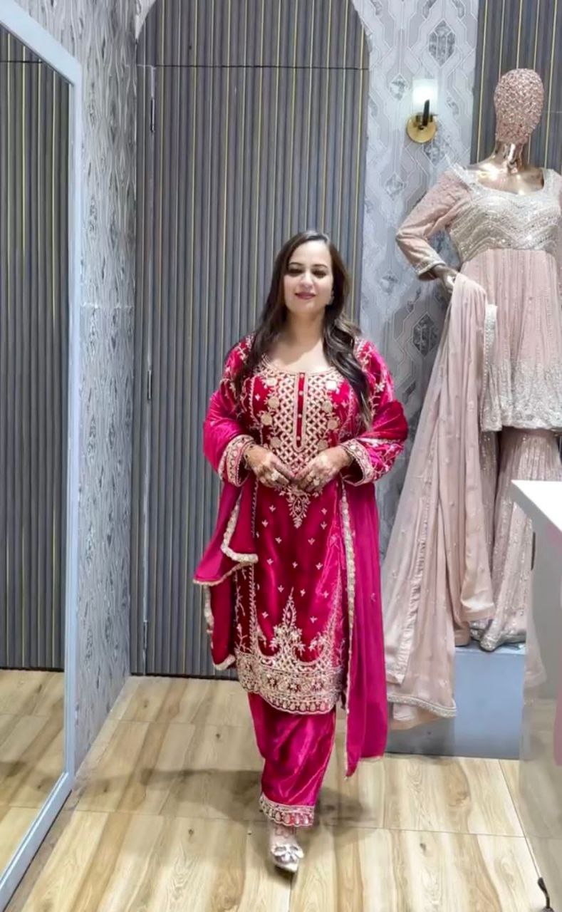 Introducing the New Velvet Top-Pant-Dupatta Set β Elegance Redefined! β¨π