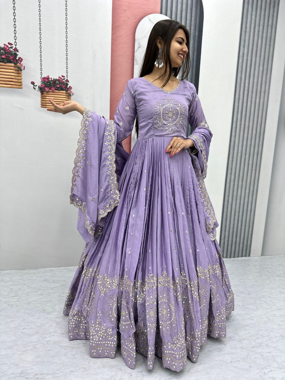 Step into Elegance with Our Embroidered Gown and Dupatta Set β¨π