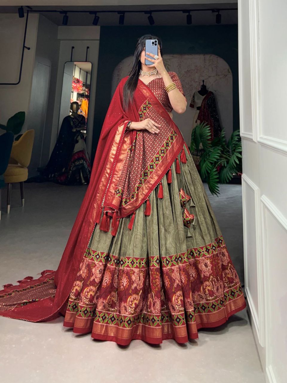 Effortless Glamour: Tussar Silk Printed Lehenga Choli for the Modern Diva