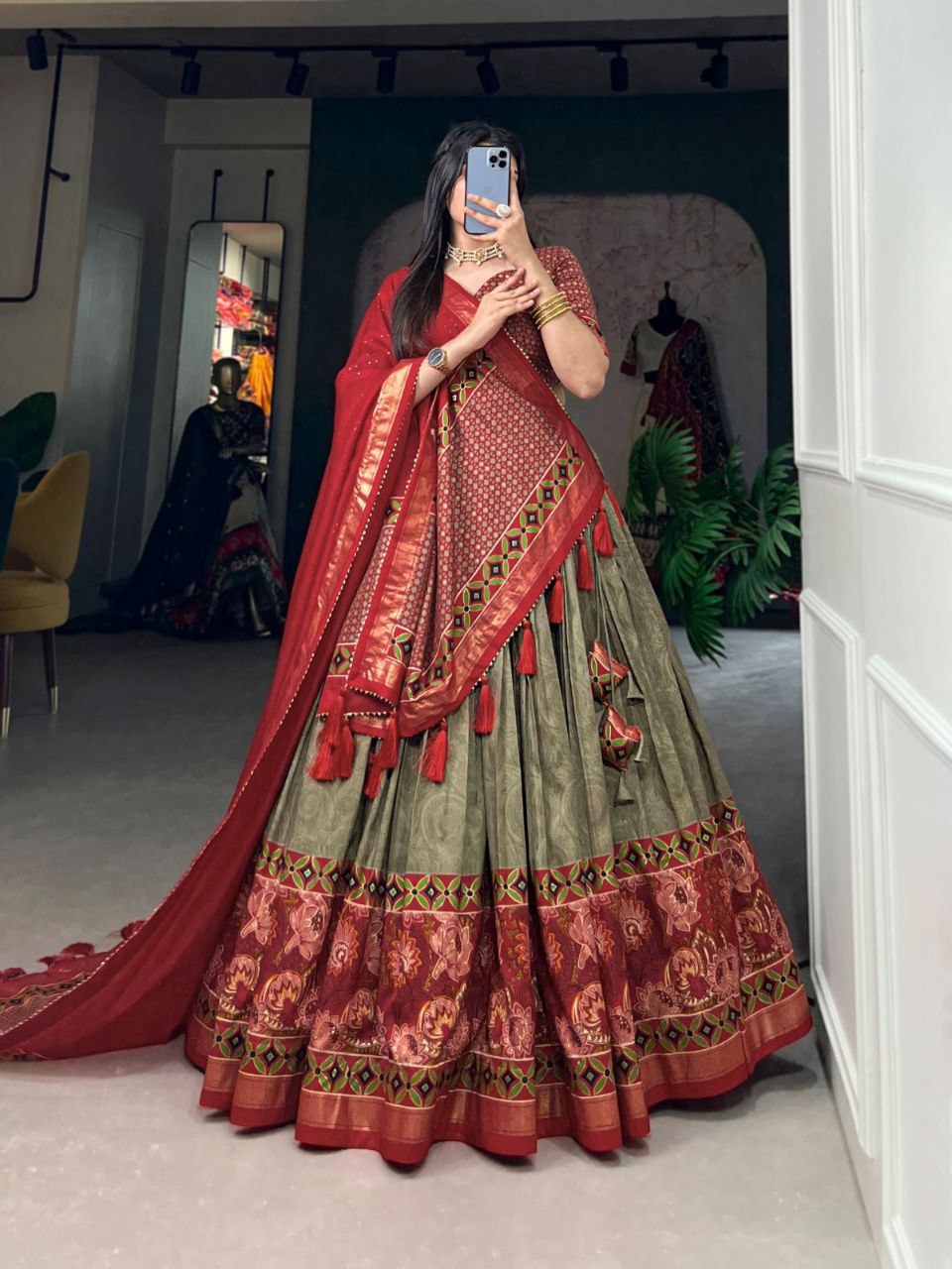 Effortless Glamour: Tussar Silk Printed Lehenga Choli for the Modern Diva