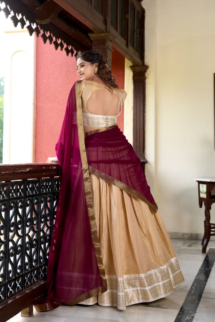 Suvarna Kanchipuram Lehenga Choli: Heritage Redefined with Regal Zari Weaving