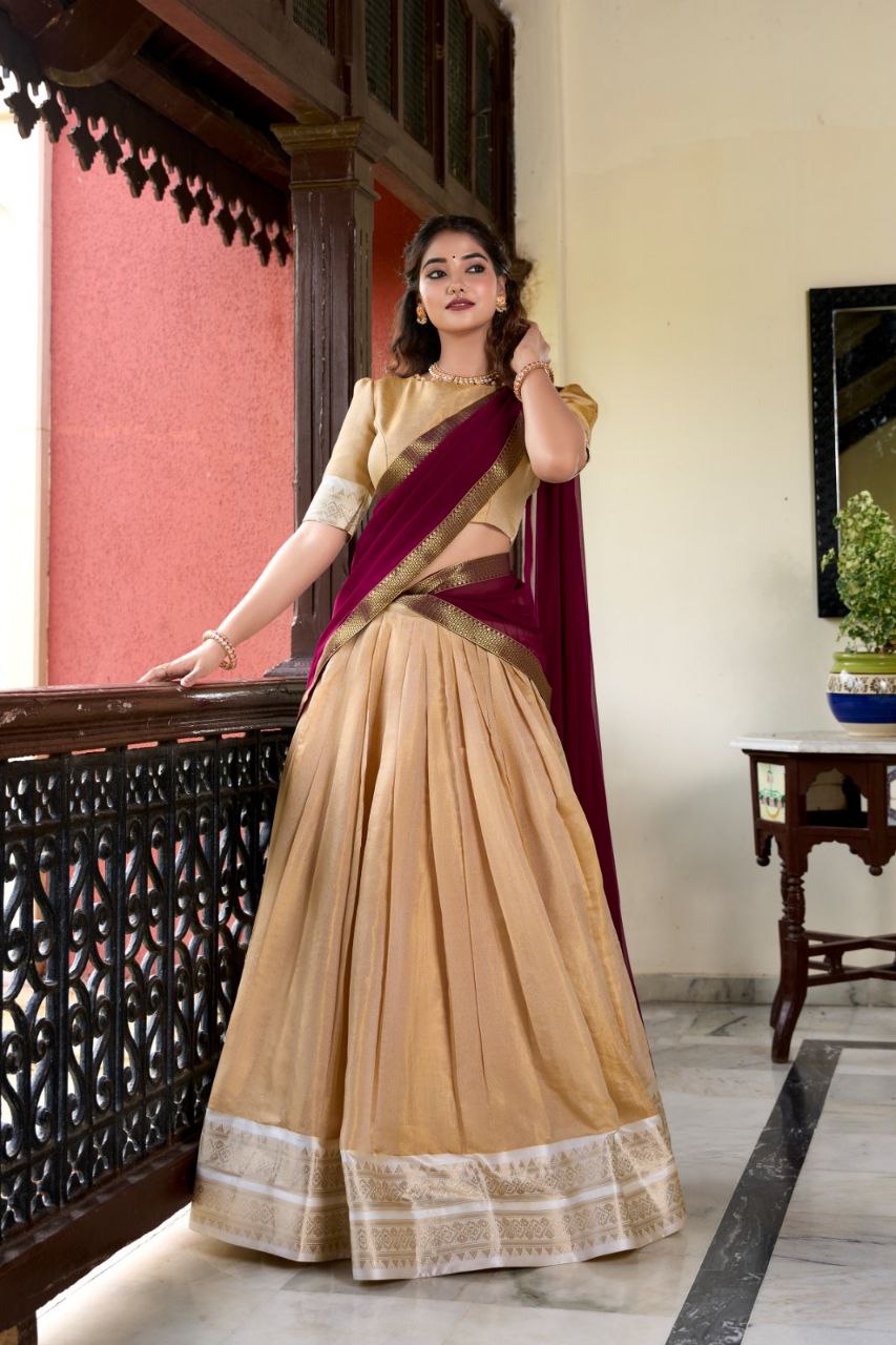 Suvarna Kanchipuram Lehenga Choli: Heritage Redefined with Regal Zari Weaving