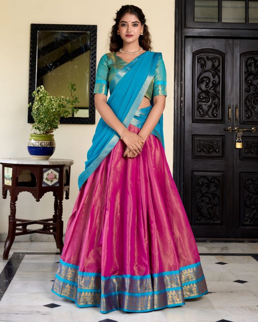Suvarna Kanchipuram Lehenga Choli: Heritage Redefined with Regal Zari Weaving