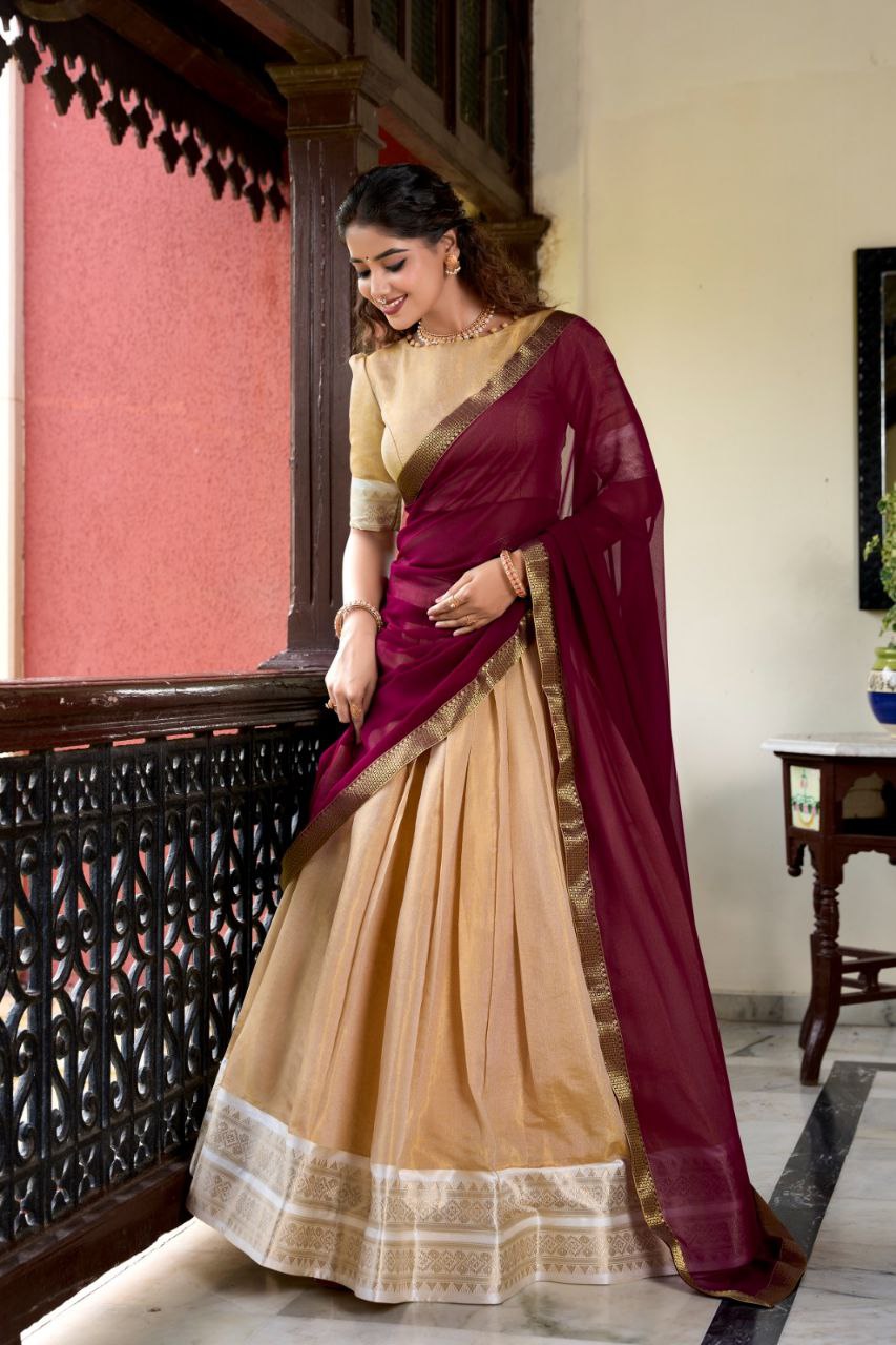 Suvarna Kanchipuram Lehenga Choli: Heritage Redefined with Regal Zari Weaving