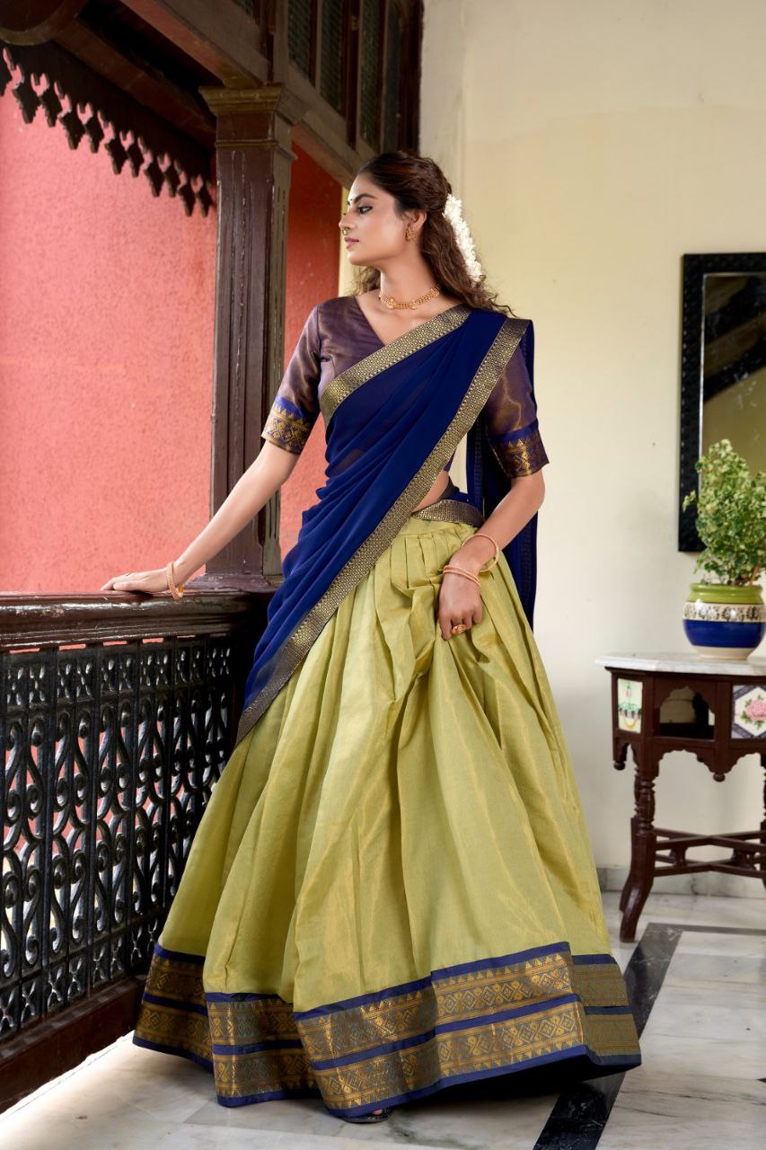 Suvarna Kanchipuram Lehenga Choli: Heritage Redefined with Regal Zari Weaving