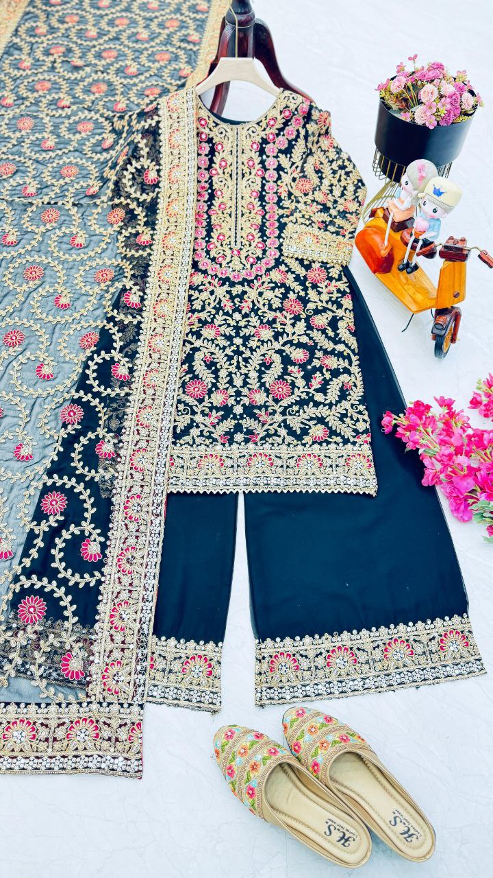 Elegant Black Embroidered Fox Georgette Suit Set – A Perfect Blend of Grace and Style