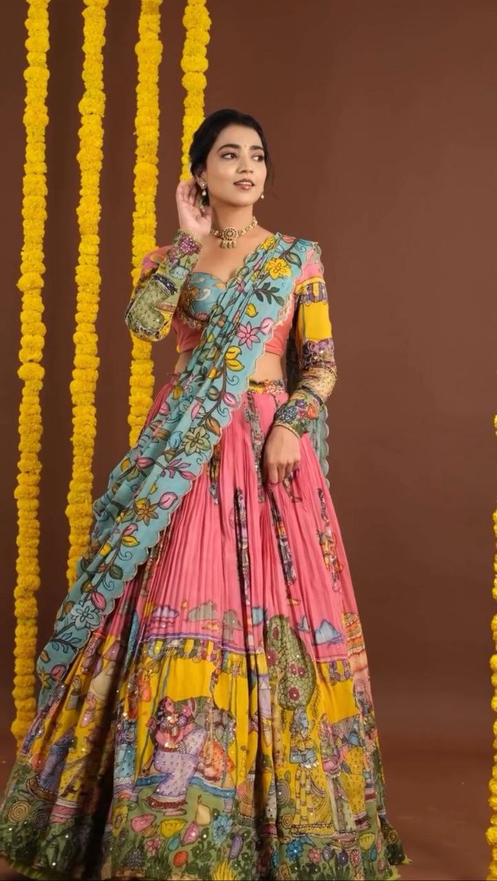 Kalamkari Elegance: Mesmerizing Lehenga Choli Set for a Graceful Look
