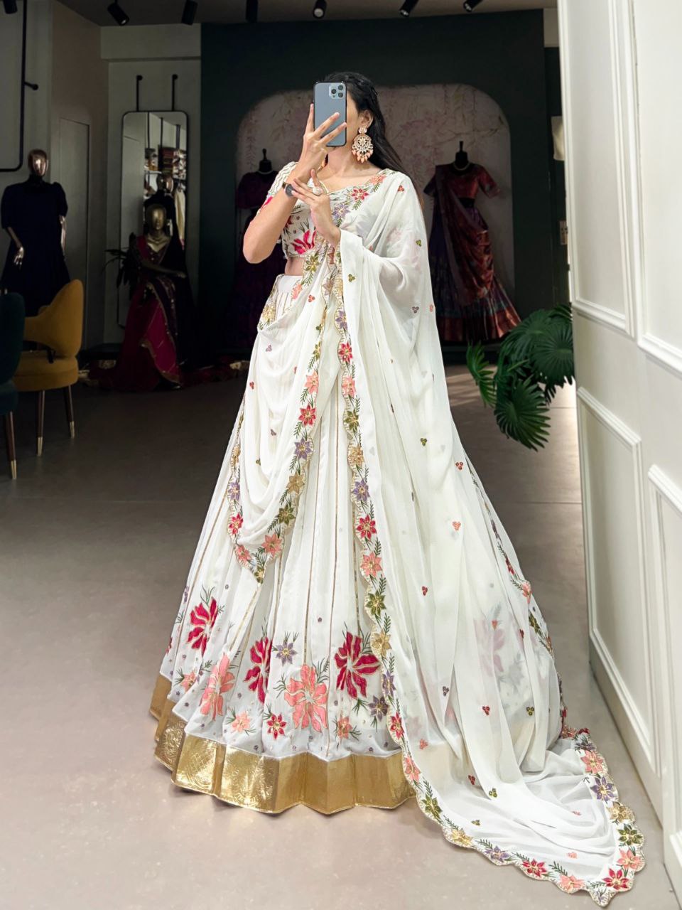 Ethereal White Georgette Lehenga Choli Wedding Collection π€
